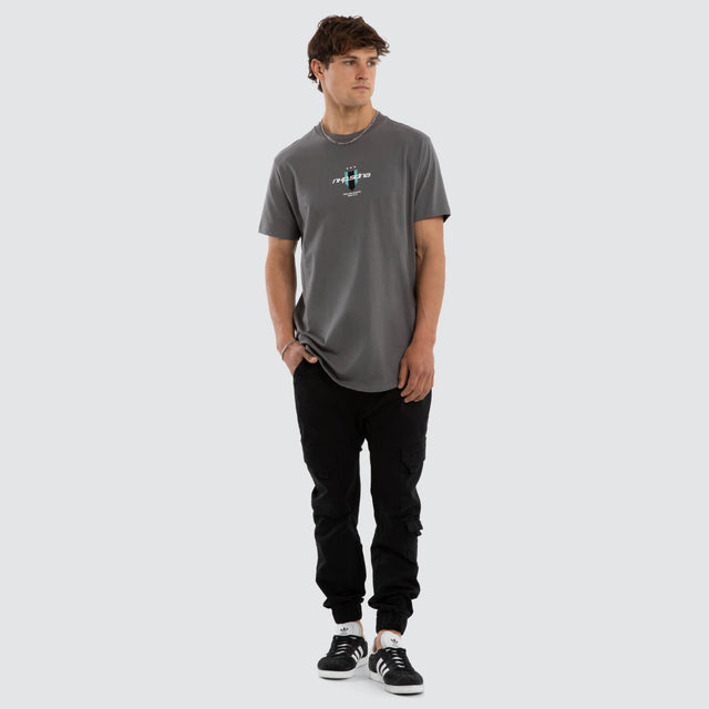 Model wears Central Dual Curved Tee Charcoal T-Shirts  – image 2