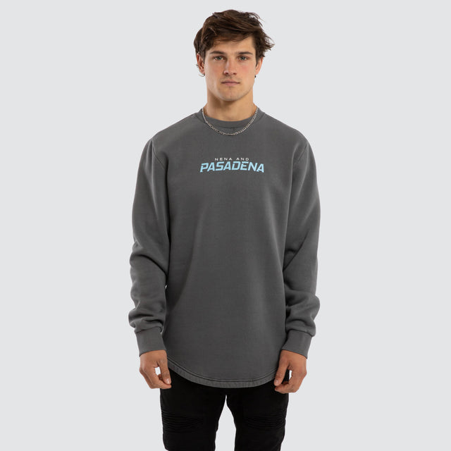 Model wears System Dual Curved Sweater Pigment Charcoal Jumpers  – image 3
