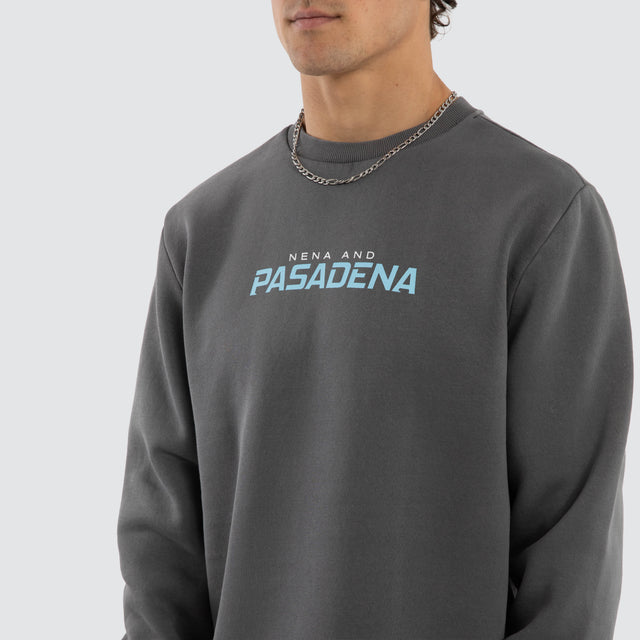 Model wears System Dual Curved Sweater Pigment Charcoal Jumpers  – image 4