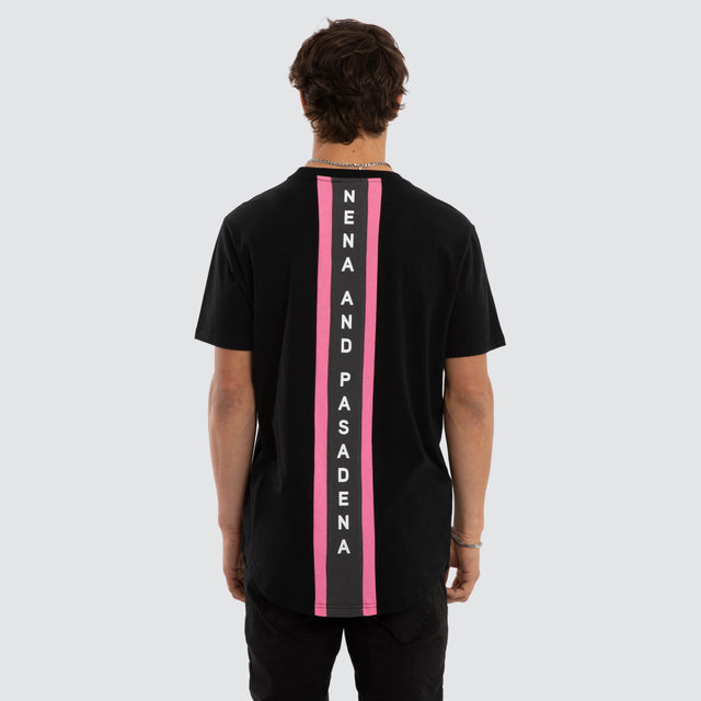 Model wears Linear Dual Curved Tee Jet Black T-Shirts Black – image 1