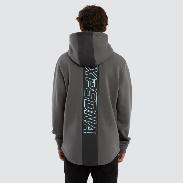 Model wears Public Curved Hem Hoodie Grey  Hoodies in Grey - Image 2