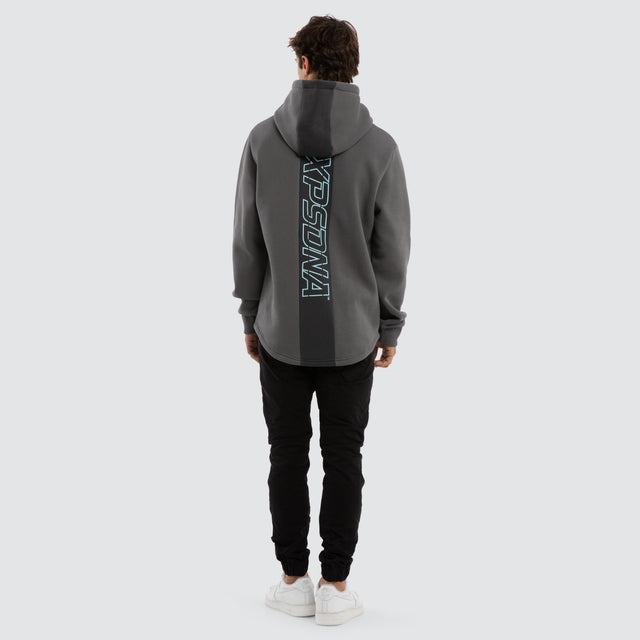 Model wears Public Curved Hem Hoodie Grey  Hoodies in Grey - Image 4