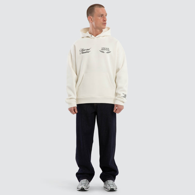 Model wears Etiquette Box Fit Hoodie Natural White Hoodies  – image 5