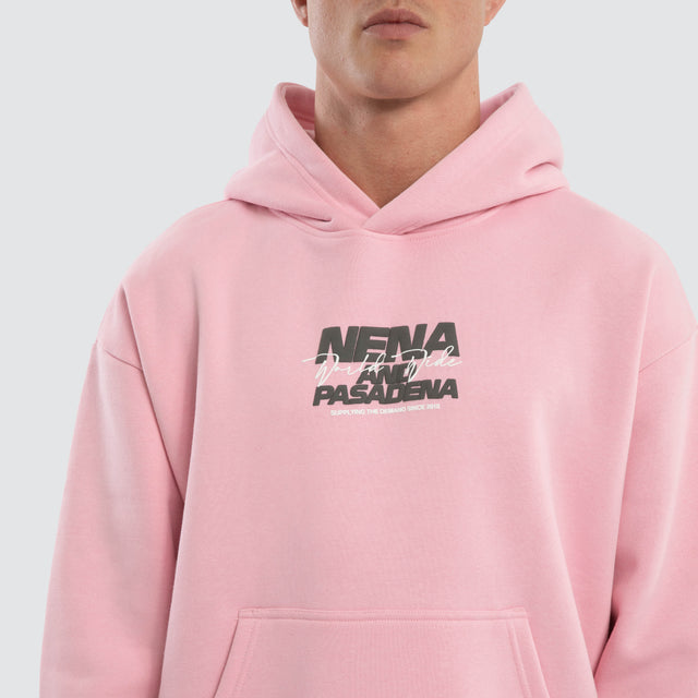Model wears Qualifying Relaxed Fit Hoodie in Pink  Hoodies in Pink - Image 3
