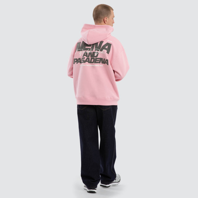 Model wears Qualifying Relaxed Fit Hoodie in Pink  Hoodies in Pink - Image 4