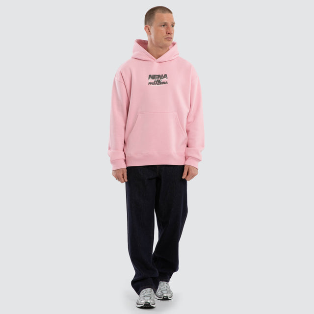 Model wears Qualifying Relaxed Fit Hoodie in Pink  Hoodies in Pink - Image 5