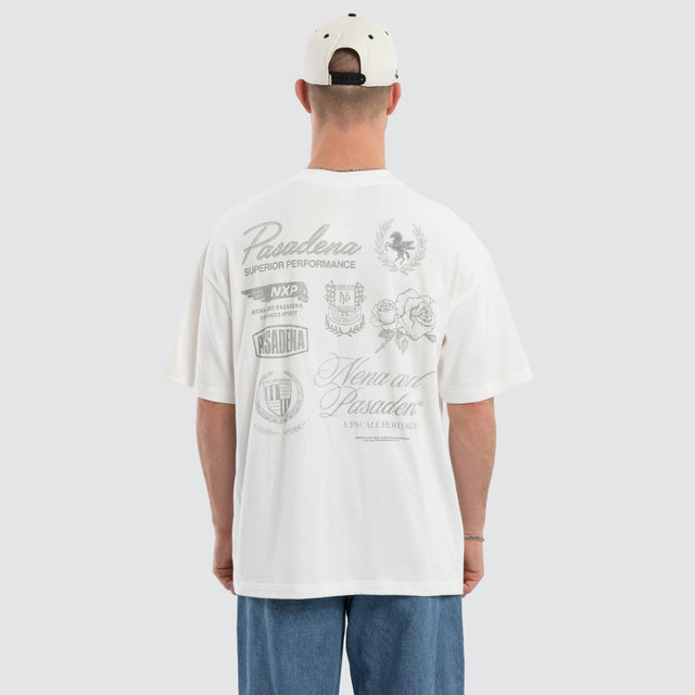 Model wears Strategy Box Fit T-Shirt White  T-Shirts in White - Image 8