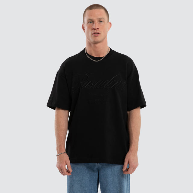 Model wears Session Loopback Raptor Tee Jet Black T-Shirts  – image 1