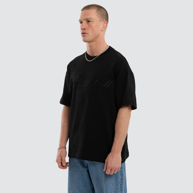 Model wears Session Loopback Raptor Tee Jet Black T-Shirts  – image 3