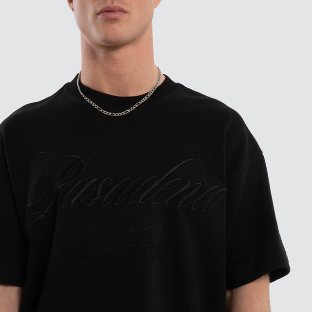 Model wears Session Loopback Raptor Tee Jet Black T-Shirts  – image 4