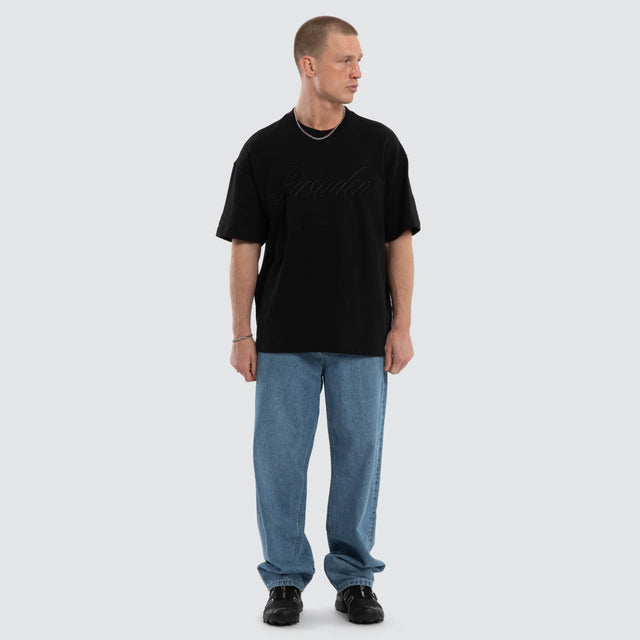 Model wears Session Loopback Raptor Tee Jet Black T-Shirts  – image 5
