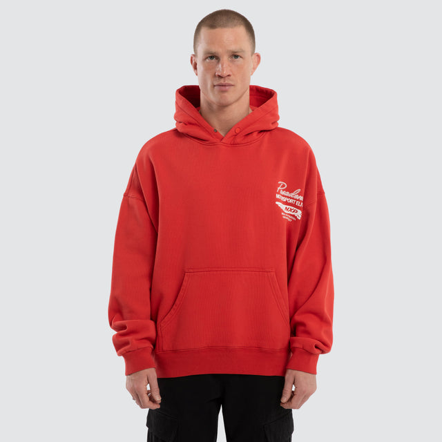 Model wears Neutral Box Fit Hoodie Pigment Red Hoodies  – image 3