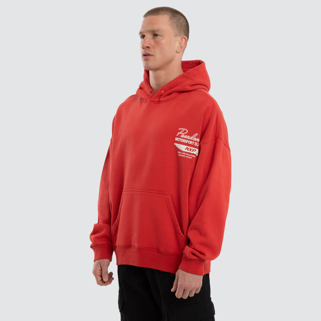 Model wears Neutral Box Fit Hoodie Pigment Red Hoodies  – image 4