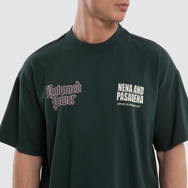 Model wears Mercy Raptor Tee Green T-Shirts in Green - Image 3