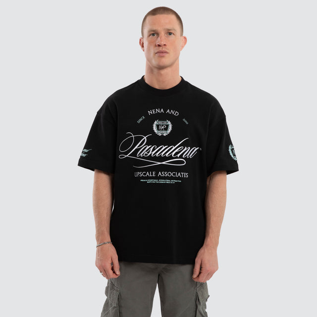 Model wears Drive Loopback Raptor Tee Jet Black T-Shirts in Black - Image 1