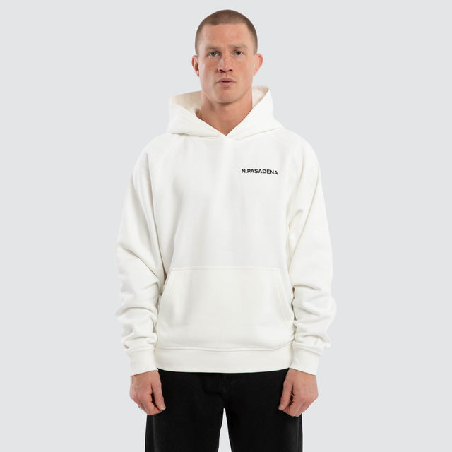 Model wears Marshal Raglan Fleece Hoodie White  Hoodies in White - Image 1