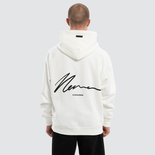 Model wears Marshal Raglan Fleece Hoodie White  Hoodies in White - Image 2