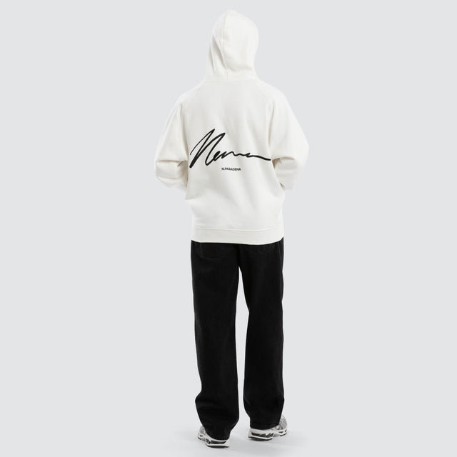 Model wears Marshal Raglan Fleece Hoodie White  Hoodies in White - Image 5