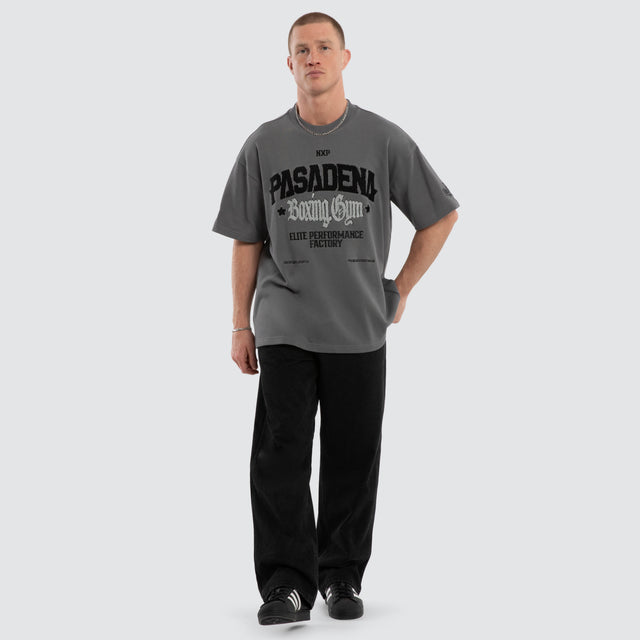Model wears Victory Loopback Raptor Tee Charcoal  T-Shirts in Grey - Image 5
