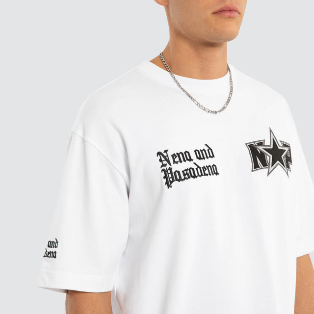 Model wears Authority Oversized Tee Optical White T-Shirts in White - Image 3
