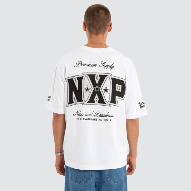 Model wears Authority Oversized Tee Optical White T-Shirts in White - Image 2