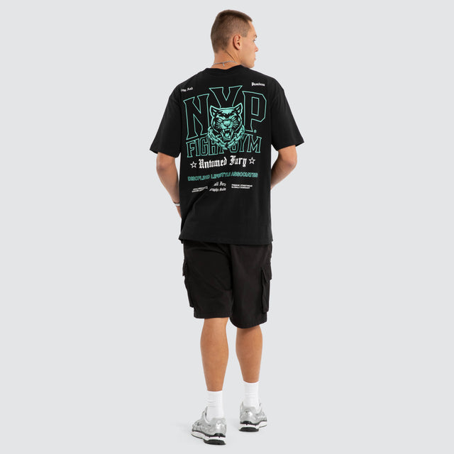 Model wears Division Box Fit Tee Black T-Shirts in Black - Image 4