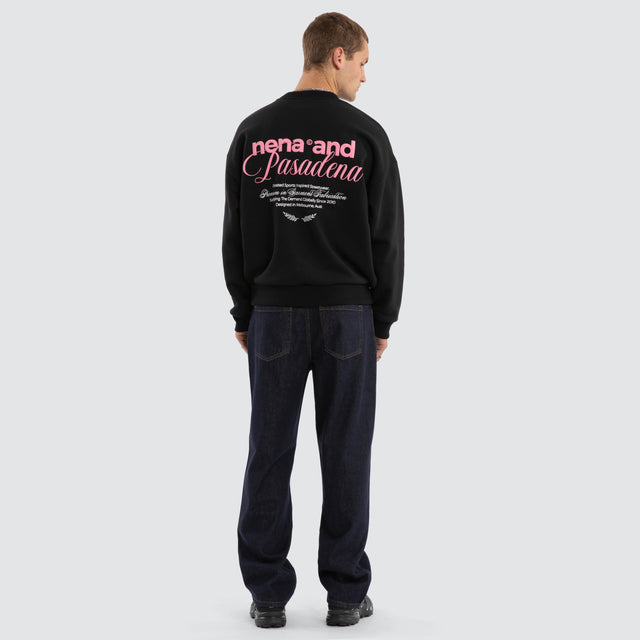 Model wears Limitless Box Fit Sweater Anthracite Black Jumpers in Black - Image 4