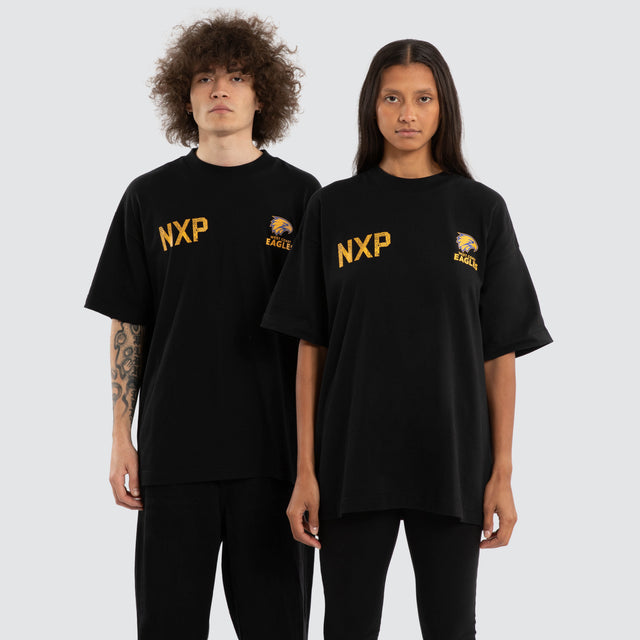 Model wears Ben Davis West Coast Eagles AFL Raptor Tee Jet Black T-Shirts in Black - Image 1