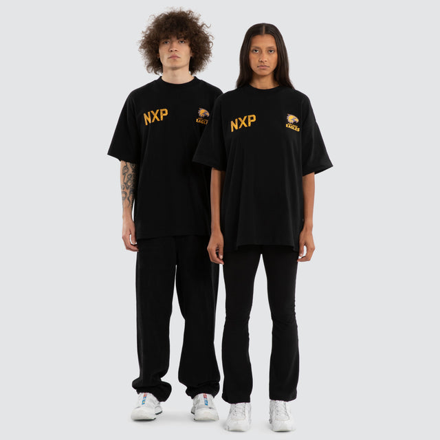 Model wears Ben Davis West Coast Eagles AFL Raptor Tee Jet Black T-Shirts in Black - Image 4