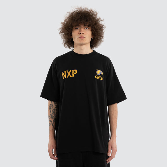 Model wears Ben Davis West Coast Eagles AFL Raptor Tee Jet Black T-Shirts in Black - Image 5