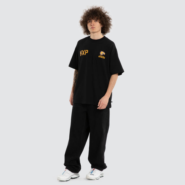 Model wears Ben Davis West Coast Eagles AFL Raptor Tee Jet Black T-Shirts in Black - Image 7