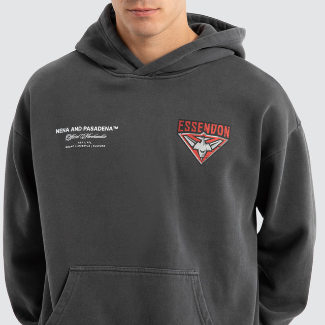 Essendon Bombers AFL Vintage Hoodie Pigment Asphalt