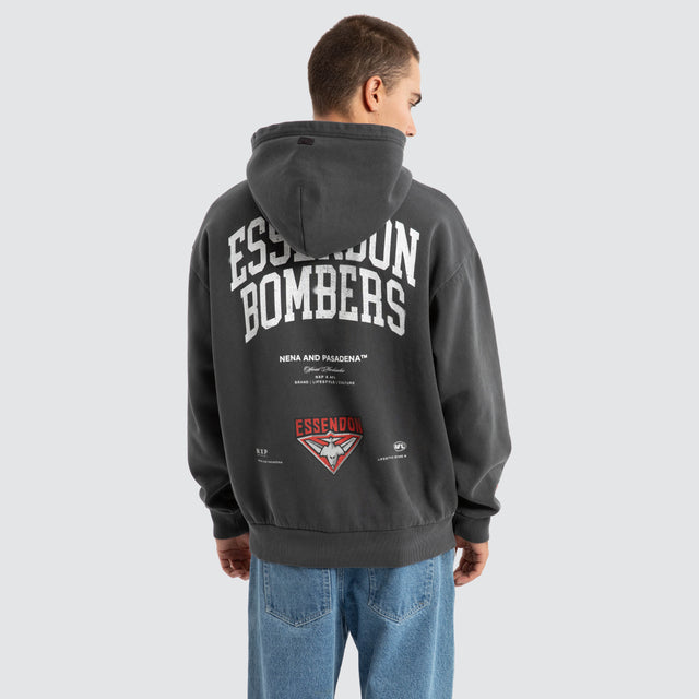 Essendon Bombers AFL Vintage Hoodie Pigment Asphalt