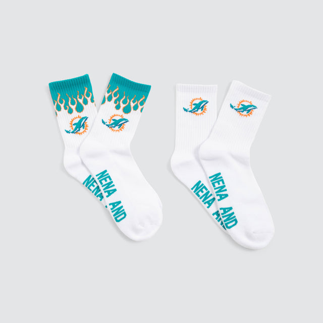 Miami Dolphins 2 Pack Socks White/Aqua