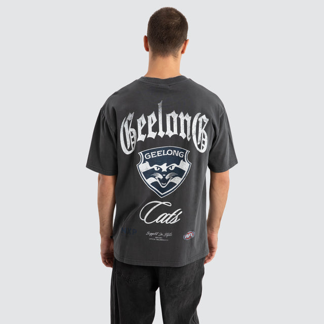 Geelong Cats AFL Vintage Goth Tee Pigment Asphalt