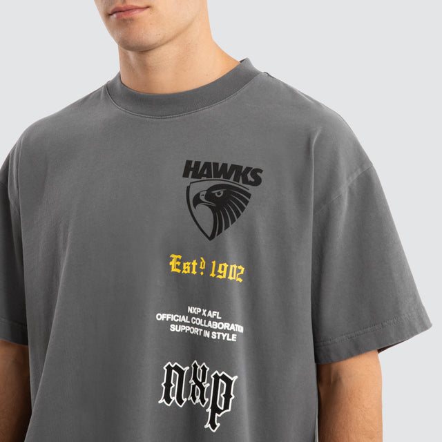 Hawthorn Hawks AFL Stack Tee Pigment Charcoal