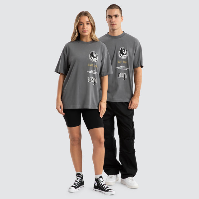 Collingwood Magpies AFL Stack Tee Pigment Charcoal