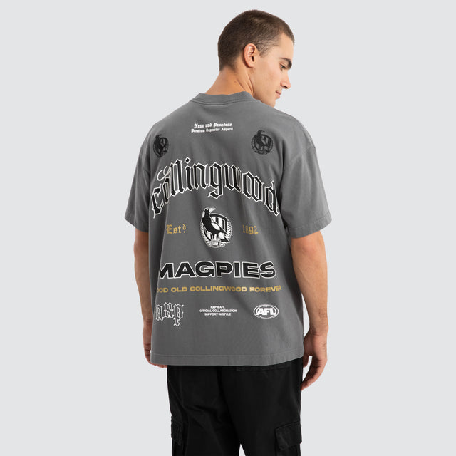 Collingwood Magpies AFL Stack Tee Pigment Charcoal