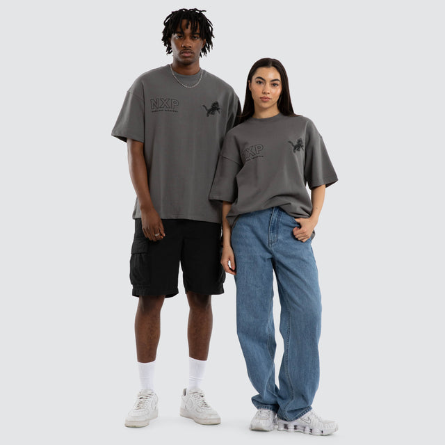 Model wears Detroit Lions Positions Tee Charcoal T-Shirts in Grey - Image 3