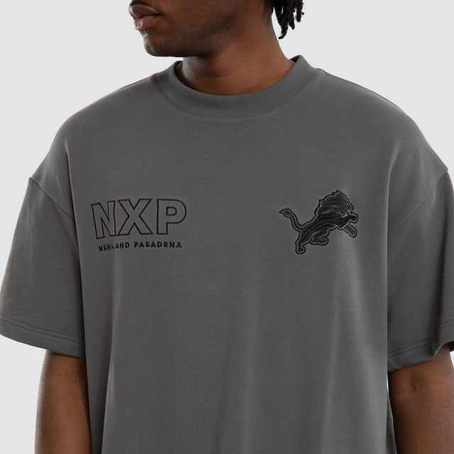 Model wears Detroit Lions Positions Tee Charcoal T-Shirts in Grey - Image 5