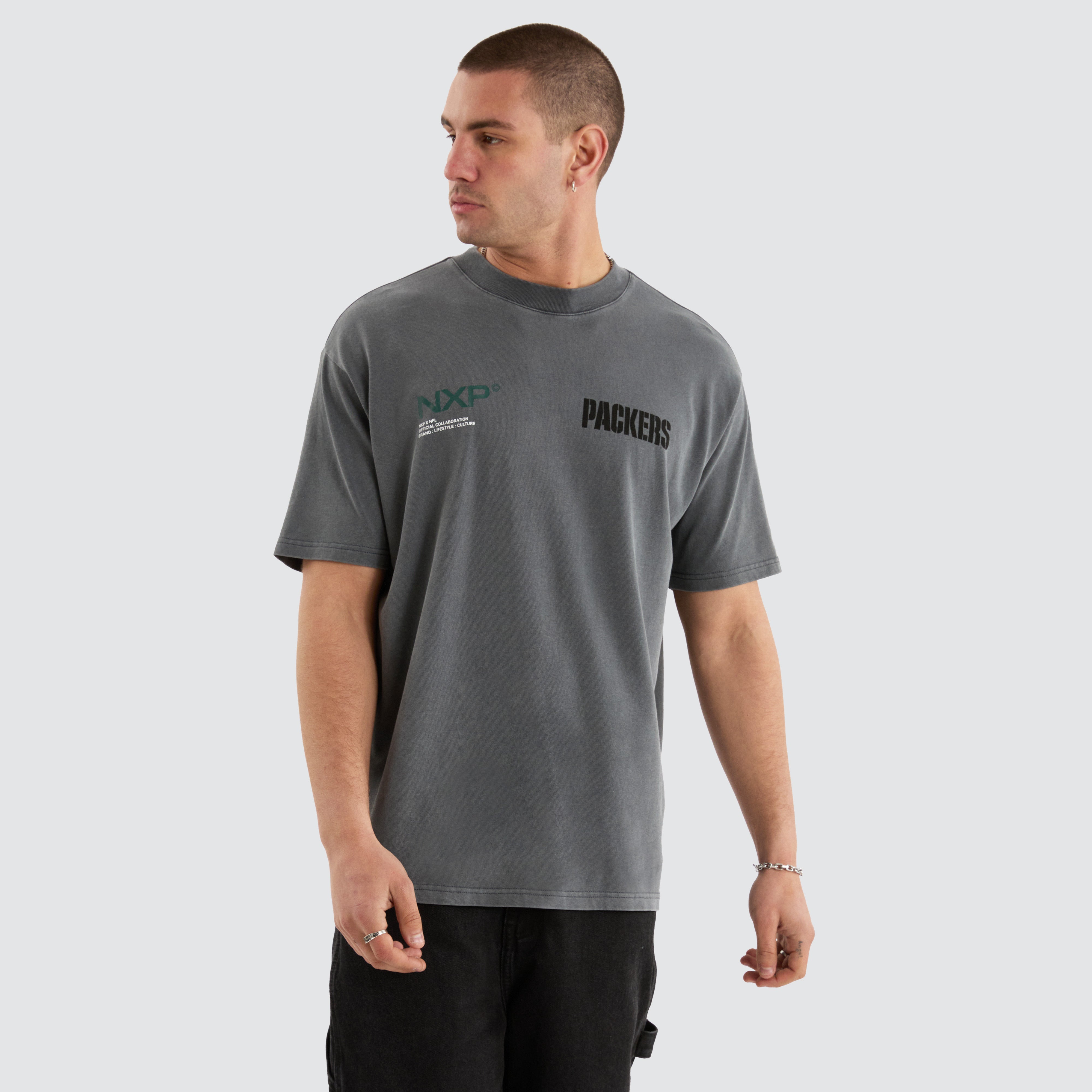 NXP x NFL Green Bay Packers Box Fit Tee in Pigment Grey | NXP