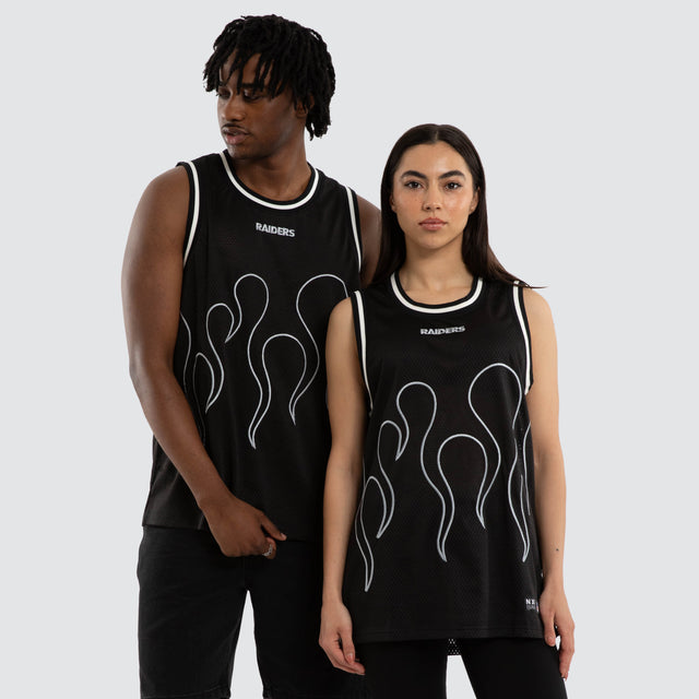 Model wears Las Vegas Raiders Basketball Jersey Jet Black Jerseys in Black - Image 1