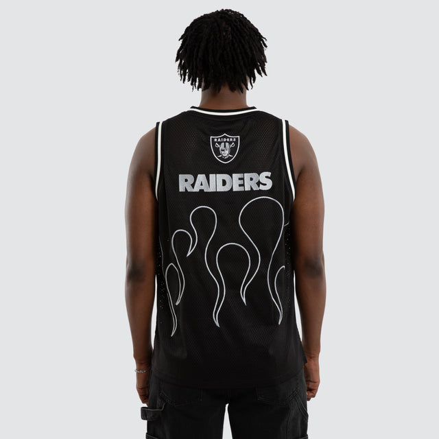 Model wears Las Vegas Raiders Basketball Jersey Jet Black Jerseys in Black - Image 2