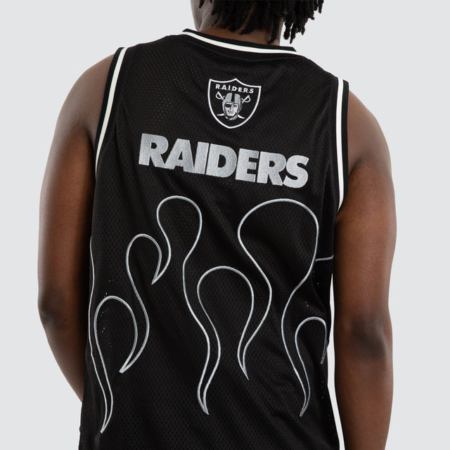 Model wears Las Vegas Raiders Basketball Jersey Jet Black Jerseys in Black - Image 6