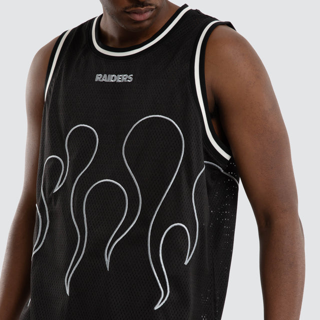 Model wears Las Vegas Raiders Basketball Jersey Jet Black Jerseys in Black - Image 7