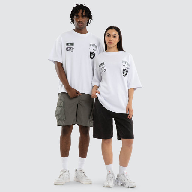 Model wears Las Vegas Raiders Surround Tee Optical White T-Shirts in White - Image 3
