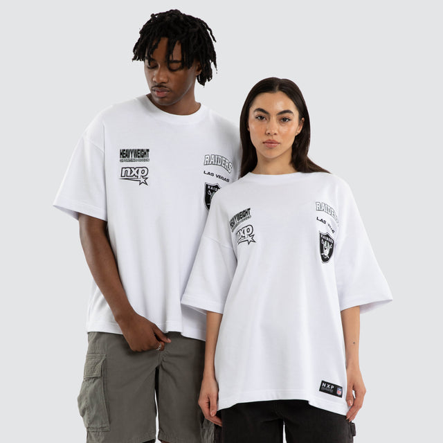 Model wears Las Vegas Raiders Surround Tee Optical White T-Shirts in White - Image 1