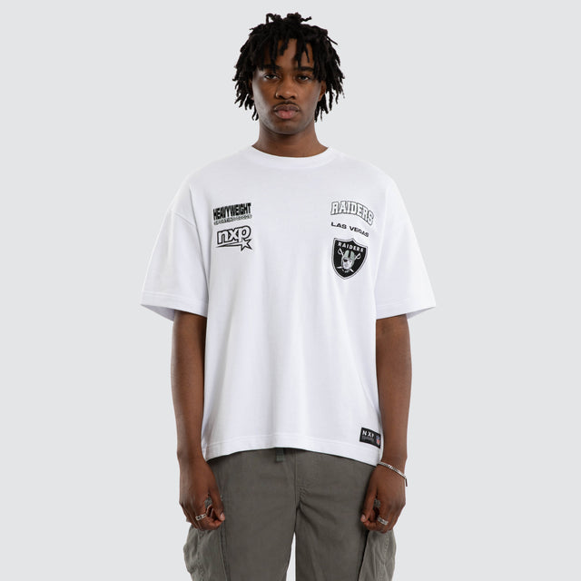 Model wears Las Vegas Raiders Surround Tee Optical White T-Shirts in White - Image 4