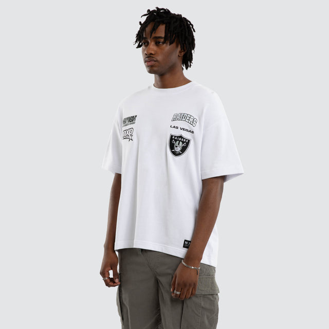 Model wears Las Vegas Raiders Surround Tee Optical White T-Shirts in White - Image 5