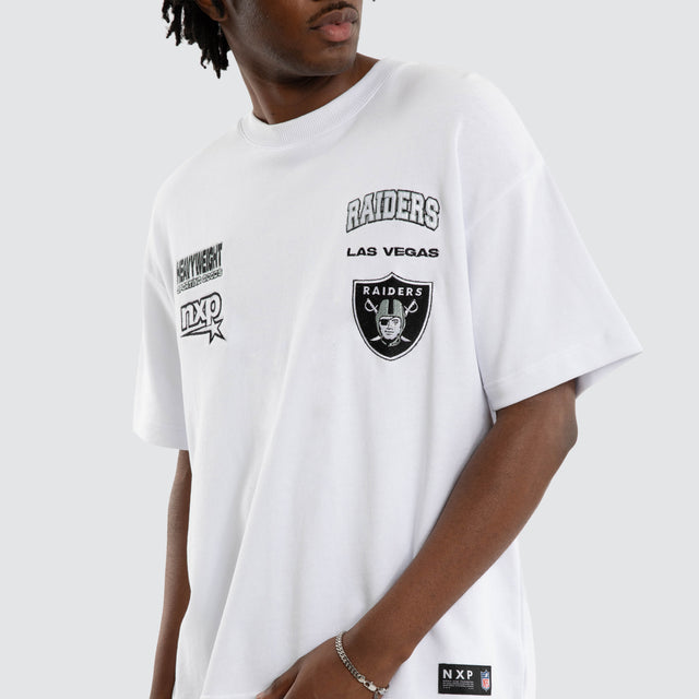 Model wears Las Vegas Raiders Surround Tee Optical White T-Shirts in White - Image 7